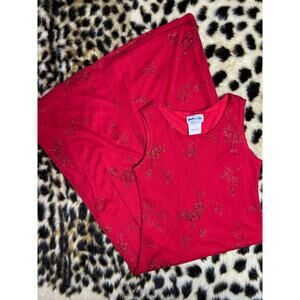 Y2K Girl Code Red Sparkly Floral Midi Dress 8